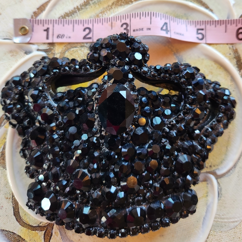 RARE CHROME ANGELS Black CROWN Austrian Crystals Rhinestones 6" x 4" Belt Buckle